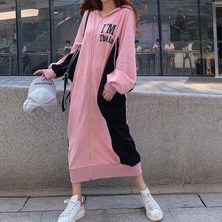Color Block Zip-up Midi Hoodie Dress