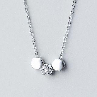 925 Sterling Silver Rhinestone Hexagon Necklace
