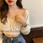 Velvet Long-sleeve Cropped Top