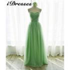 Strapless Sheath Tulle Evening Gown With Corsage Brooch
