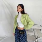 V-neck Flap Cropped Tweed Jacket