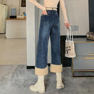 High-waist Fleece-lined Wide-leg Jeans