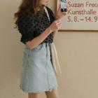Puff-sleeve Fringed Polka Dot Blouse Black - One Size