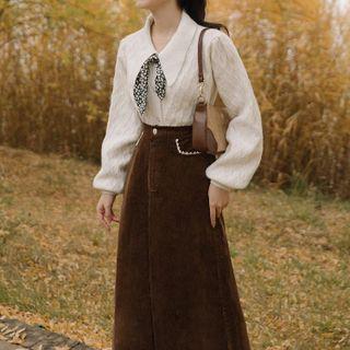 Set: Textured Shirt + Corduroy Skirt