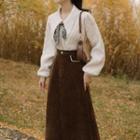 Set: Textured Shirt + Corduroy Skirt
