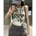 Heart Print Slim-fit Tank Top Almond - One Size
