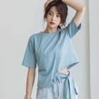 Short-sleeve Irregular Hem Tie-strap T-shirt