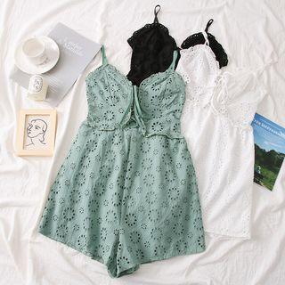 Lace-up Eyelet Sleeveless Playsuit