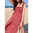 Floral Maxi Empire Sundress Red - One Size