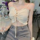 Spaghetti Strap Lace Up Top Beige Almond - One Size