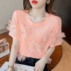 Short-sleeve Mesh Flower T-shirt