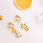 Lemon Tea & Starfish Asymmetrical Alloy Dangle Earring
