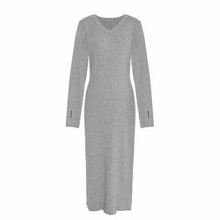 Long-sleeve Ribbed Midi Knit Dress