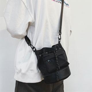 Plain Drawstring Bucket Bag Black - One Size