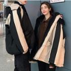 Couple Matching Color Block Zip Padded Jacket