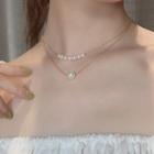 Pearl Accent Layered Choker Cx1616 - White Faux Pearl - Gold - One Size