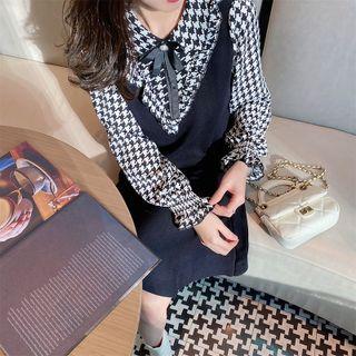 Houndstooth Panel Midi A-line Dress