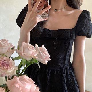 Puff-sleeve A-line Layered Dress