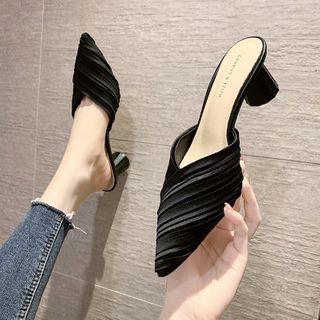 Plain Pointy-toe Chunky Heel Mules