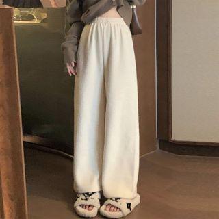 Fleece Wide-leg Pants Almond - One Size