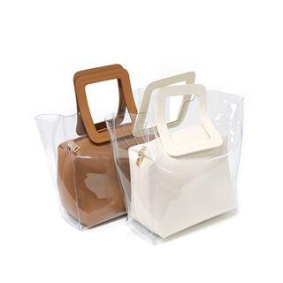 Square-handle Transparent Tote With Pouch