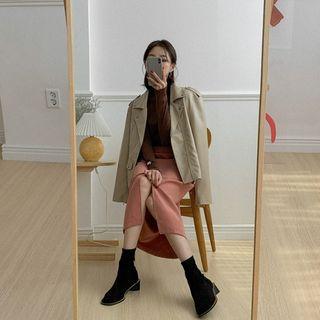 Slit-front Patch-pocket Long Skirt