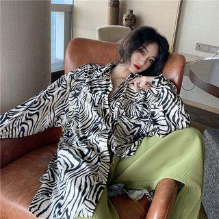Leopard Print Oversize Long Shirt As Shown In Figure - One Size