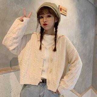 Hooded Toggle Cable-knit Cardigan