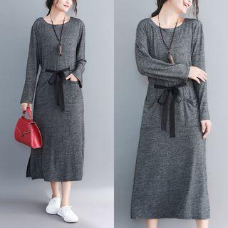 Drawstring Waist Midi Knit Dress