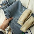 High Waist Fleece-lined Tapered Jeans