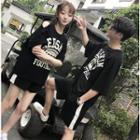 Couple Matching Set : Letter Elbow-sleeve T-shirt + Shorts