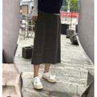 High Waist Check Woolen Slit Skirt