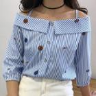 Printed Striped Off Shoulder 3/4 Sleeve Shirt