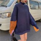 Long-sleeve Mock-neck Color Block Sweatshirt