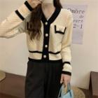 Color Block Faux Pearl Button Cardigan