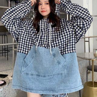 Plaid Mix Denim Hoodies