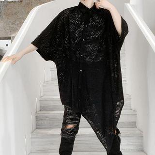 Elbow Sleeve Asymmetrical Top