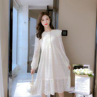 Lace Long-sleeve Midi Shift Dress