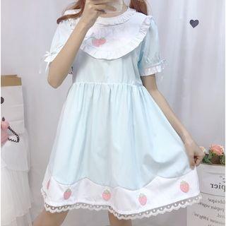 Embroidered Strawberry Short-sleeve A-line Dress