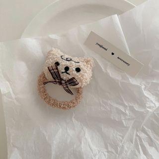 Fluffy Bear Plush Hair Tie 1pc - Beige & Coffee - One Size