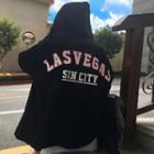 Lettering Hooded Zip Jacket Black - One Size