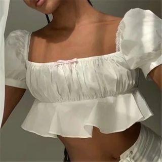 Short-sleeve Ruffle Crop Top