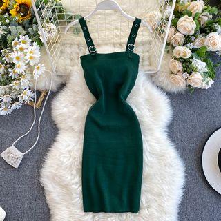 Buckled Strap Mini Knit Sheath Dress
