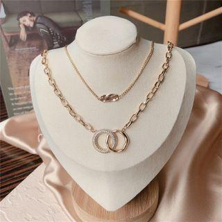 Layered Chain Necklace Gold & White - One Size