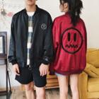 Couple Matching Smiley Face Embroidered Bomber Jacket