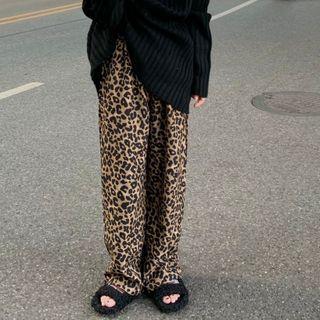 Leopard Print Wide Leg Pants Leopard - Brown & Light Brown - One Size