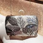 Leaf Embroidered Evening Clutch With Chain Strap Leaf - Embroidered - Mint Green - One Size
