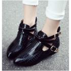 Patent Crocodile Pattern Buckled Ankle Boots