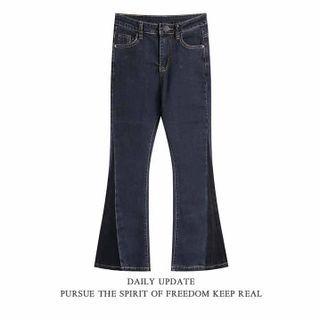 Two Tone Mid Rise Flared Jeans