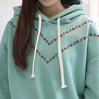 Floral-embroidered Brushed-fleece Lined Hoodie